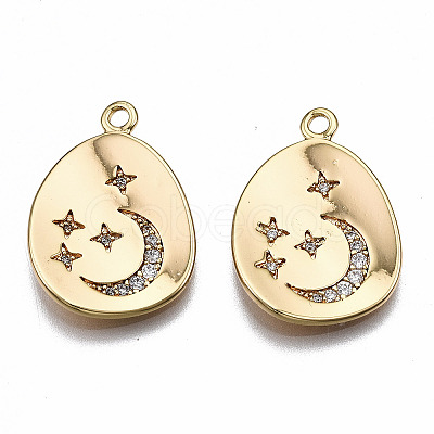 Brass Micro Pave Clear Cubic Zirconia Pendants KK-T063-73G-NF-1