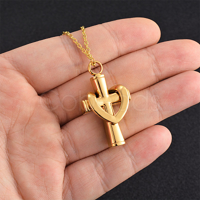 Stainless Steel Cross Cremation Urn Pendant Necklaces BOTT-PW0009-001G-1