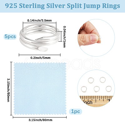 5Pcs 925 Sterling Silver Split Jump Rings STER-BBC0009-45A-1