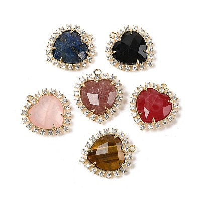 Natural Mixed Gemstone Faceted Heart Pendants G-I382-03G-1