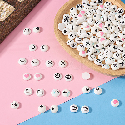 100Pairs 10 Styles Flat Round Cartoon Resin Cabochons CRES-TA0001-97-1