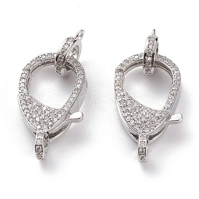 Brass Micro Pave Clear Cubic Zirconia Lobster Claw Clasps KK-C100-43G-1