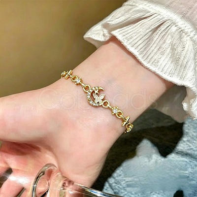 Adjustable Alloy Pave Clear Cubic Zirconia Moon with Butterfly Slider Beacelets for Women AL-CBA3C8B-10G-1
