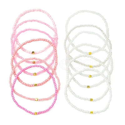 Pink Color Palette Glass Seed Beaded Stretch Bracelet Sets BJEW-MZ00102-1