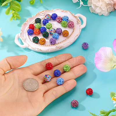 30Pcs Glass Rhinestone Clay Pave Round Beads RB-TA0001-27B-1