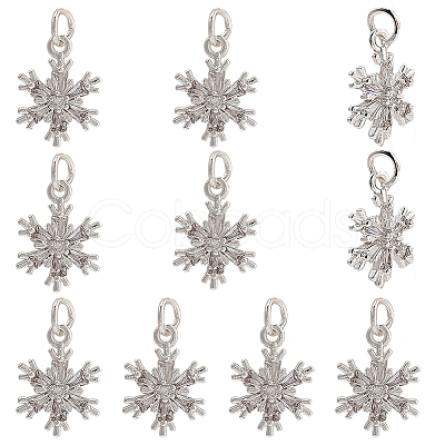10Pcs Brass Micro Pave Clear Cubic Zirconia Snowflake Pendants KK-BBC0021-79-1