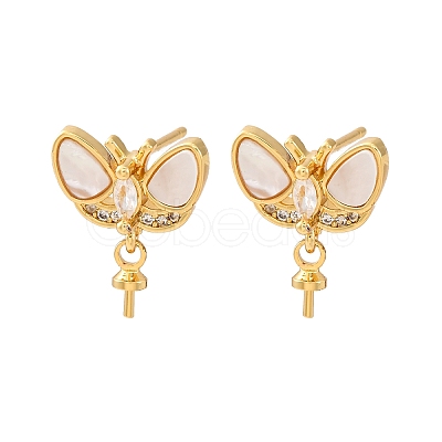 Brass Micro Pave Cubic Zirconia Shell Stud Earrings Findings KK-D363-01C-G-1