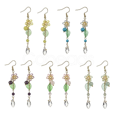 5Pair Amethyst/Green Aventurine/Lemon Jade/Synthetic Turquoise/Rose Quartz & Acrylic Dangle Earrings EJEW-JE06196-S-1
