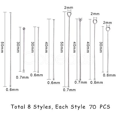 304 Stainless Steel Eye Pins/Head Pins/Ball Head pins STAS-PH0004-13P-1