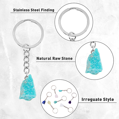 DICOSMETIC 7Pcs 7 Styles Natural Gemstone Keychain KEYC-DC0001-07-1