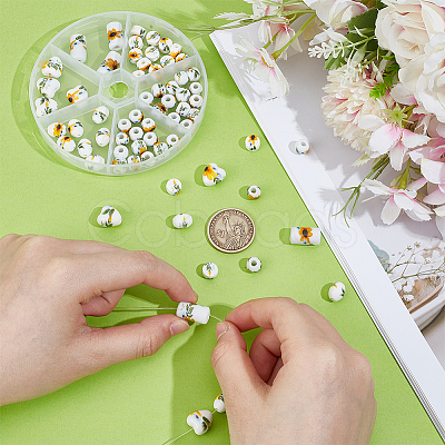 72Pcs 6 Styles Floral Printed Porcelain Beads PORC-PH0001-44-1