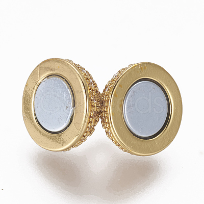 Brass Micro Pave Cubic Zirconia Magnetic Clasps with Loops ZIRC-L082-C-01-G-1