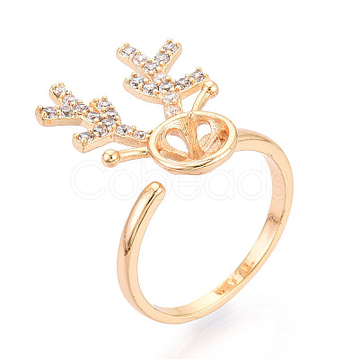 Antler Brass Micro Pave Clear Cubic Zirconia Cuff Ring Settings KK-T076-26G-1