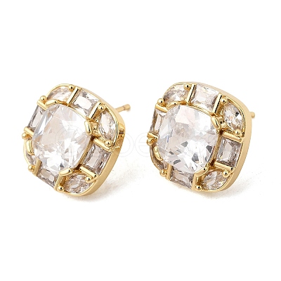 Brass Pave Cubic Zirconia & Glass Stud Earrings EJEW-G471-03G-1