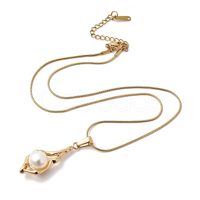 304 Stainless Steel with Acrylic Pearl Shell Shape Pendant Necklaces NJEW-G184-01G-1