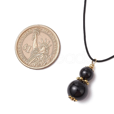 Natural Black Onyx(Dyed & Heated) Gourd Pendant Necklaces NJEW-JN05246-01-1