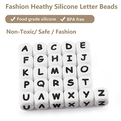 20Pcs White Cube Letter Silicone Beads SIL-YWC0003-06C-1