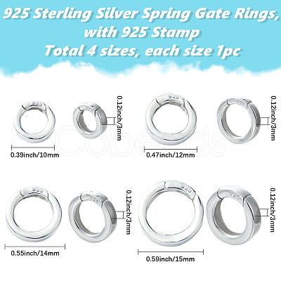 4Pcs 4 Styles 925 Sterling Silver Spring Gate Rings STER-SC0001-51-1