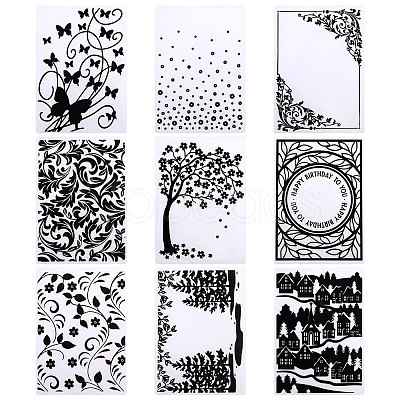 Globleland 9Pcs 9 Styles Transparent Plastic Embossing Template Folders AJEW-GL0002-17-1