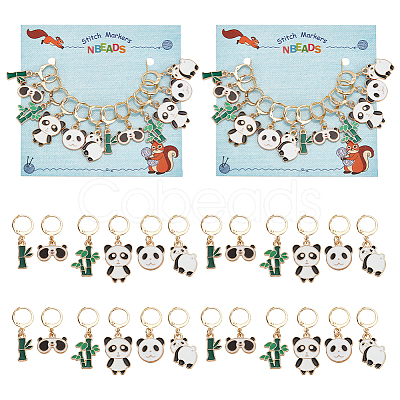 Alloy Enamel Bamboo Stick/Panda Pendant Locking Stitch Markers HJEW-AB00113-1