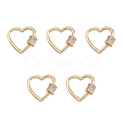 Brass Micro Pave Clear Cubic Zirconia Screw Carabiner Lock Charms ZIRC-E164-07G-1