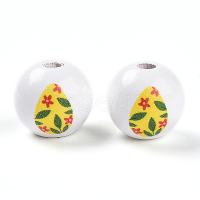 Easter Theme Printed Wood Beads WOOD-T032-22O-1