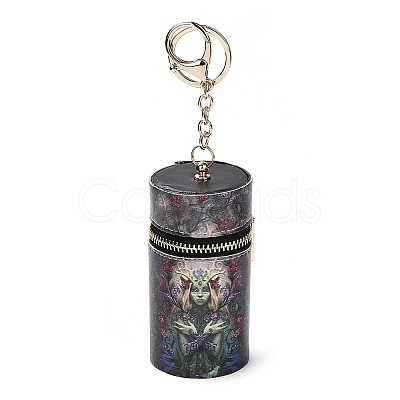 PU Imitation Leather Lipstick Pouch Holder Pendant Keychain KEYC-E039-01KCG-04-1