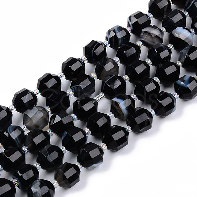 Natural Dyed & Heated Black Banded Agate/Striped Agate Beads Strands G-R482-13-10mm-1