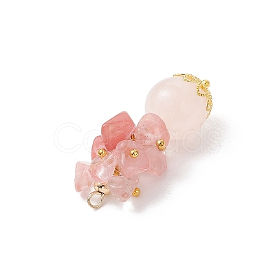 Cherry Quartz Glass Chip Natural Rose Quartz Round Pendants PALLOY-JF04288-03-1