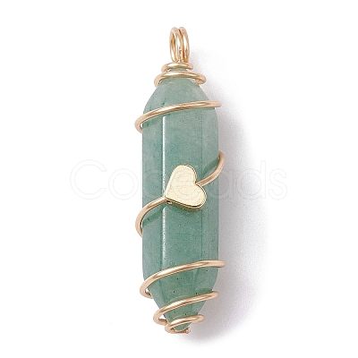 Natural Mixed Gemstone Copper Wire Wrapped Double Terminal Pointed Pendants PALLOY-JF02547-1
