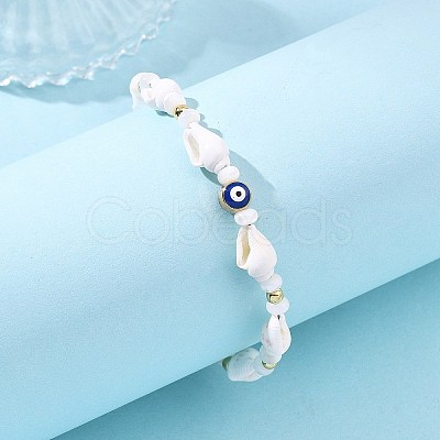 Natural Sea Shell Shell & Trochid & Alloy Enamel Beaded Bracelets for Women BJEW-JB14067-1