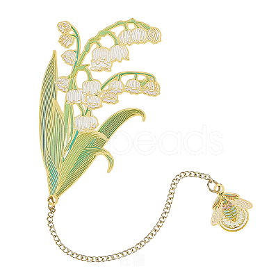 May Lily of the Valley Flower Enamel Bookmarks AJEW-WH0348-217-1