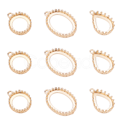 12Pcs 3 Styles Brass Open Back Bezel Pendant Cabochon Settings KK-FH0003-42-1
