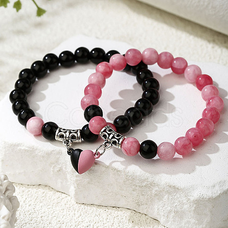 2Pcs Alloy Magnetic Heart Charm Bracelets FS-WGCA466-02-1