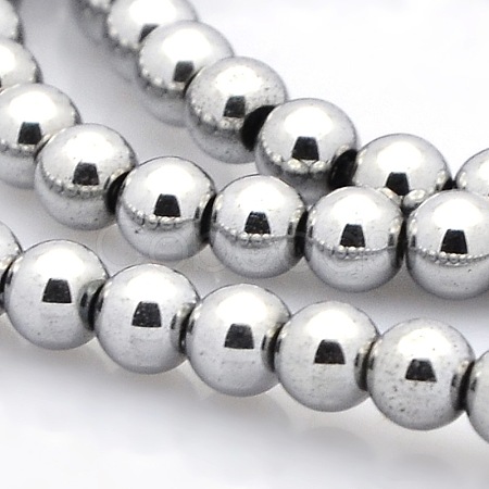 Round Non-magnetic Synthetic Hematite Beads Strands G-P061-66-6mm-1
