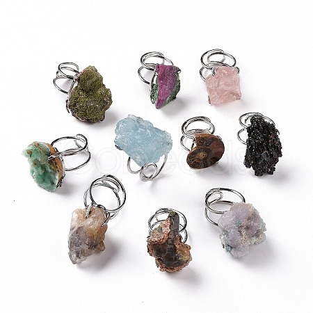 Gemstone Nuggets Cuff Ring RJEW-G271-01P-1