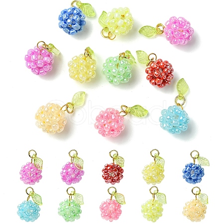 10Pcs 10 Colors Glass Seed Beaded Fruit Charms PALLOY-YW00080-1