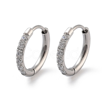 316 Surgical Stainless Steel Pave Clear Cubic Zirconia Hoop Earrings Women EJEW-A109-01A-P-1