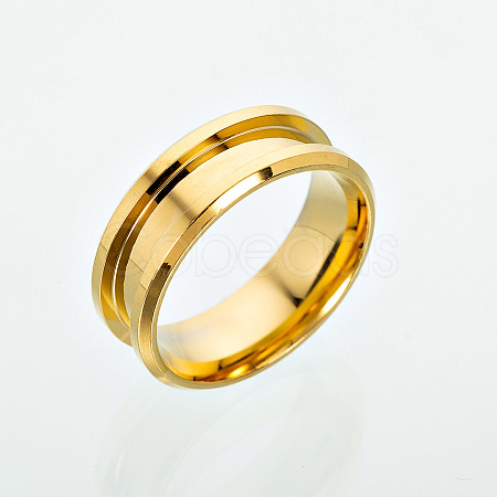 201 Stainless Steel Grooved Finger Ring Settings MAK-I017-01A-G-1