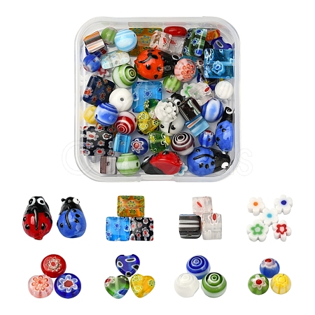 61Pcs 8 Style Handmade Lampwork Beads LAMP-YW0001-05-1