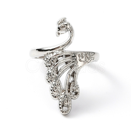 Zinc Alloy Peacock Open Cuff Ring RJEW-WH0003-04A-1