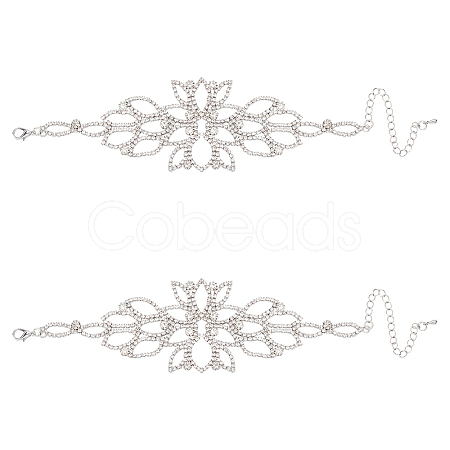 2Pcs Crystal Rhinestone Flower Link Bracelet BJEW-FG0001-02-1