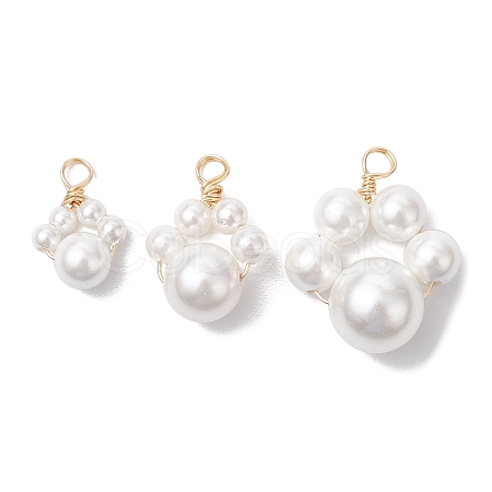 3Pcs 3 Sizes Copper Wire Wrapped Shell Pearl Beaded Pendants PALLOY-JF02984-1