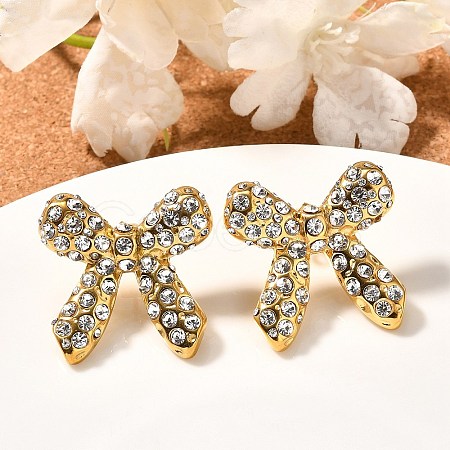304 Stainless Steel Bowknot Stud Earrings EJEW-A123-02B-G-1