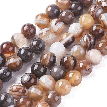 Natural Striped Agate/Banded Agate Beads Strands X-G-G582-6mm-55-1