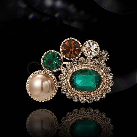 Oval Alloy Colorful Rhinestone Brooches for Backpack Clothes PW-WGDD76F-01-1