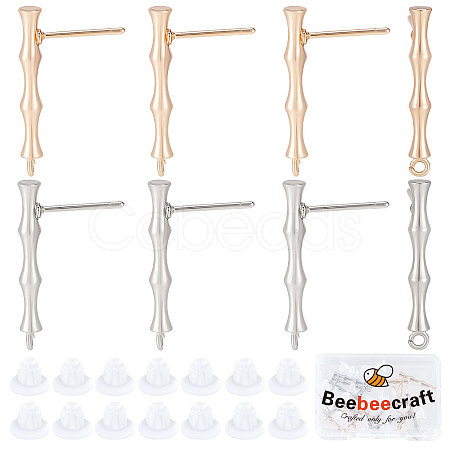 20Pcs Brass Bamboo Shape Stud Earring Findings KK-BBC0004-91-1