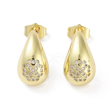 Teardrop Rack Plating Brass Cubic Zirconia Stud Earrings for Women EJEW-B047-02G-13-1