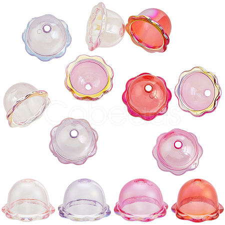 60Pcs 4 Colors UV Plating Acrylic Bead Caps PACR-PA0001-12A-1