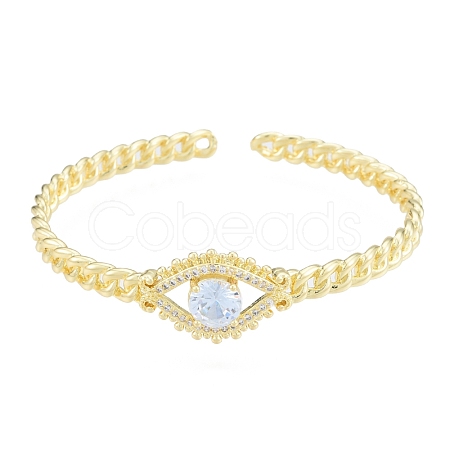 Cubic Zirconia Horse Eye Open Cuff Bangle BJEW-G651-04G-03-1
